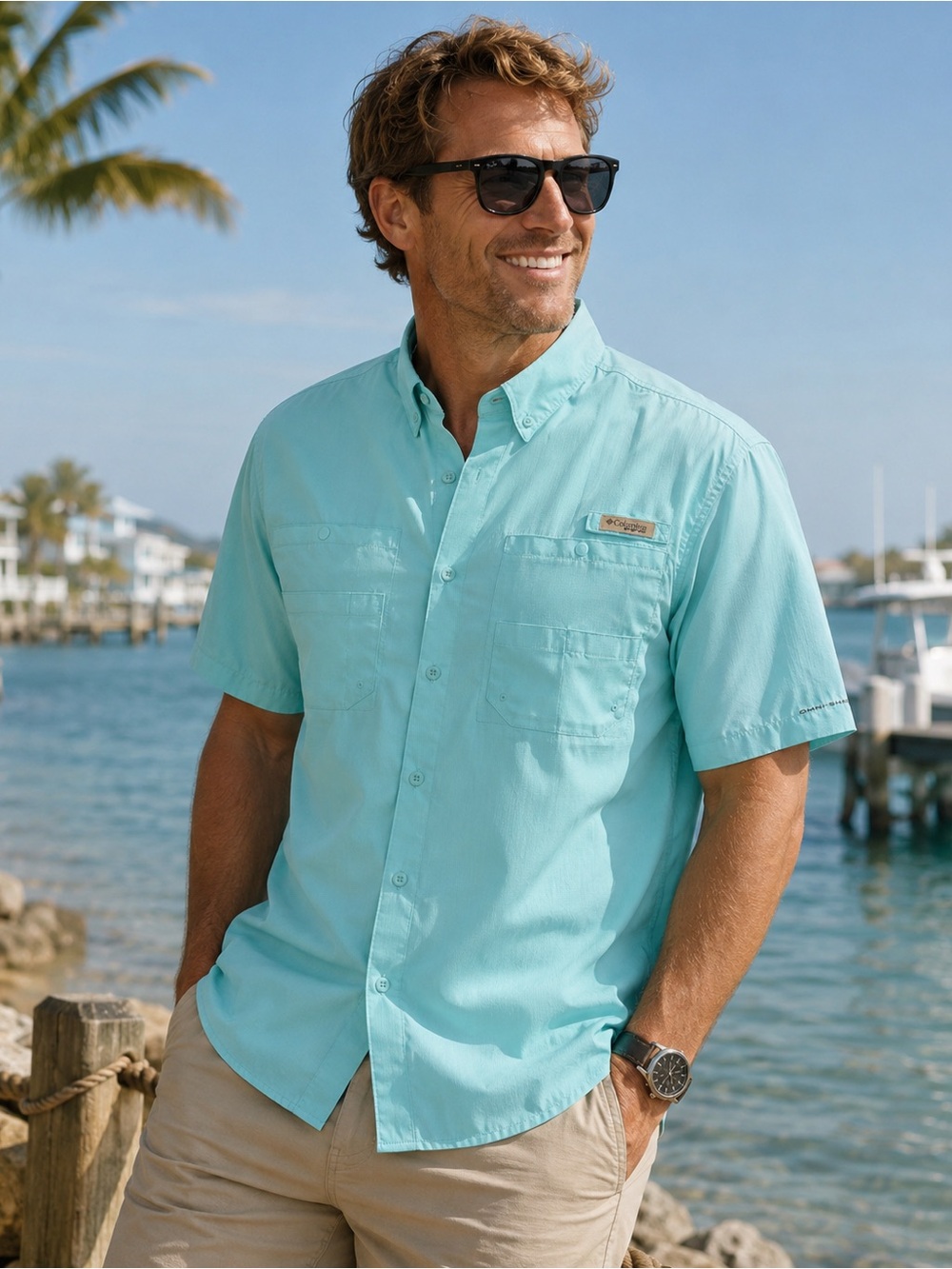 Columbia PFG Tamiami II Fishing Shirt Men’s M Aqua NWT UPF 40 FM7266